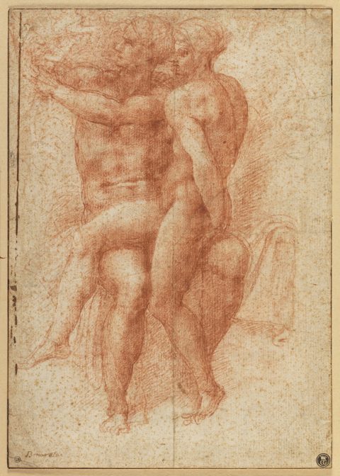 Zeus enlevant Ganymède ou Étude pour Adam et Ève (?) - Attribué à Michelangelo di LODOVICO BUONARROTI SIMONI, dit MICHELANGELO