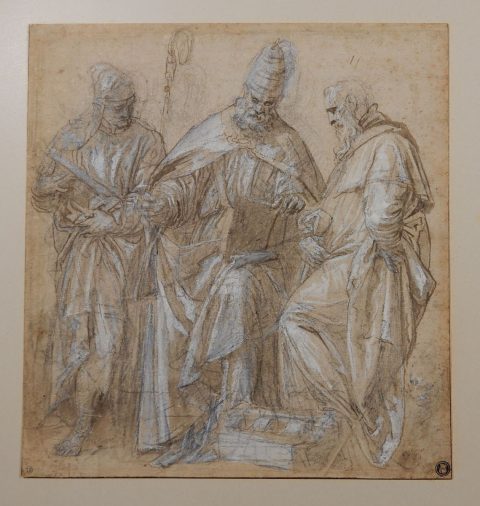 Un Pape tenant un livre entre deux hommes drapés - Paolo CALIARI, dit VÉRONÈSE