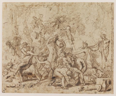 Bacchanale ; Études pour une bacchanale et un Silène endormi (verso) - Nicolas POUSSIN