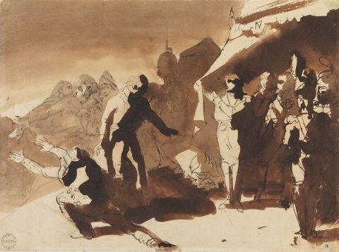 La Capitulation de Madrid ; Cavalier montant à cheval (verso) - Théodore GÉRICAULT