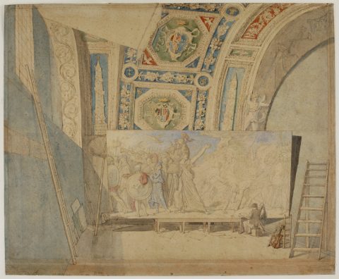 Ingres dans son atelier, peignant "Romulus vainqueur d'Acron" - Jean Auguste Dominique INGRES