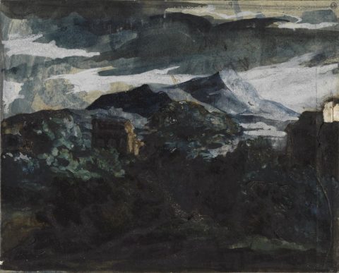 Paysage avec montagnes et constructions ; Croquis (verso) - Théodore GÉRICAULT