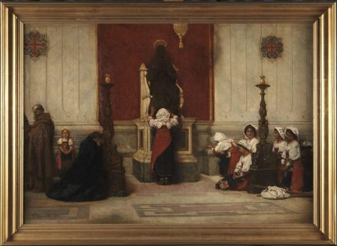 Pèlerins au pied de la statue de saint Pierre dans l'église Saint-Pierre de Rome - Léon BONNAT