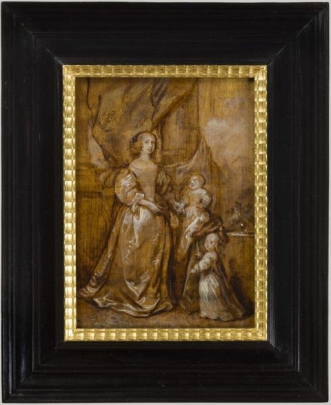 Portrait d'Henriette de France, reine d'Angleterre et de deux de ses enfants (esquisse) - Antoon van DYCK