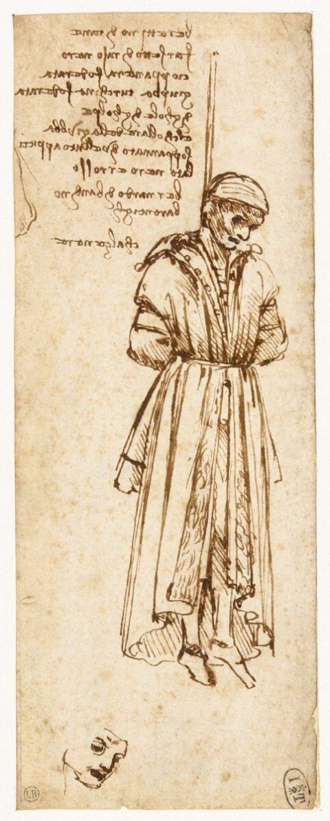 Bernardo di Bandino Baroncelli pendu ; Croquis de jambes (verso) - Leonardo da VINCI