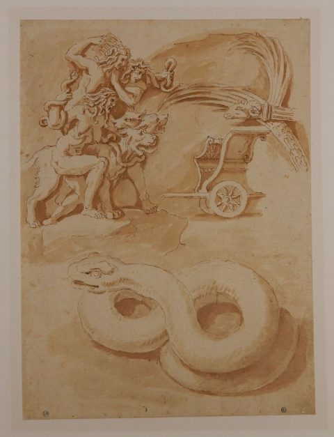 Fragments de hauts reliefs ; Copies d'après Jules Romain et étude de serpent - Nicolas POUSSIN