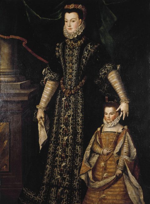 Portrait de Diane d’Andoins dite Corisande, comtesse de Guiche, et de sa fille Catherine âgée de cinq ans, habillées toutes deux à l’espagnole - Attribué à Juan PANTOJA DE LA CRUZ