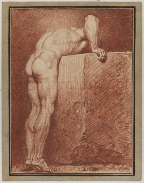 Académie d’homme appuyé sur un bloc de pierre - Jean-Baptiste GREUZE