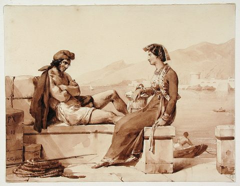 Napolitain et Napolitaine sur un môle - Léon COGNIET