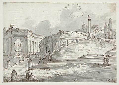 Escalier monumental et monuments à Rome - Jacques-Louis DAVID