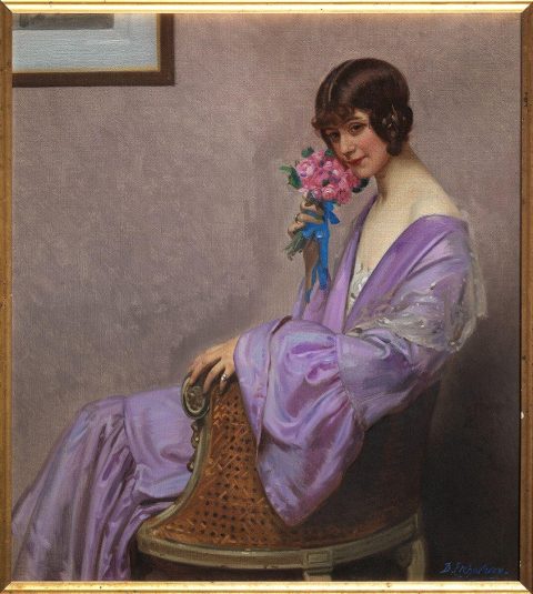 Jeune femme au bouquet ; Portrait de Valentine Adrienne Etcheverry - Hubert Denis ETCHEVERRY