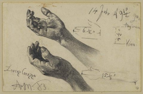 Étude de mains ; Étude pour "La Piazza d'Erbe à Vérone" - Adolf Friedrich Erdmann von MENZEL