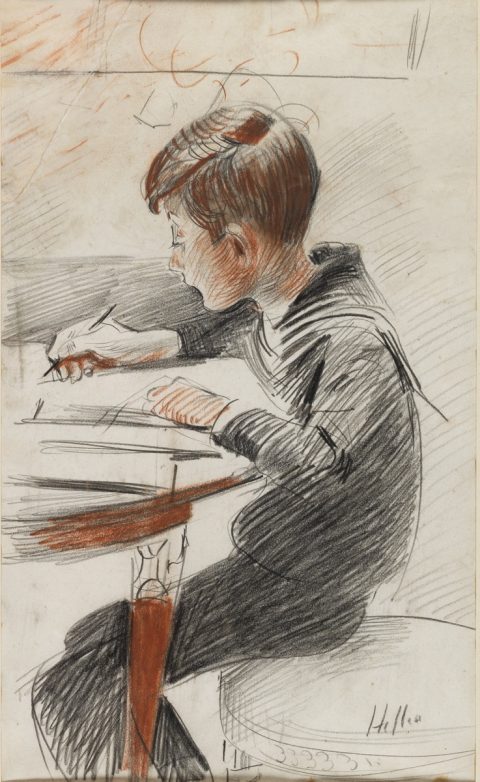 Jean Helleu, enfant, à sa table de travail - Paul HELLEU