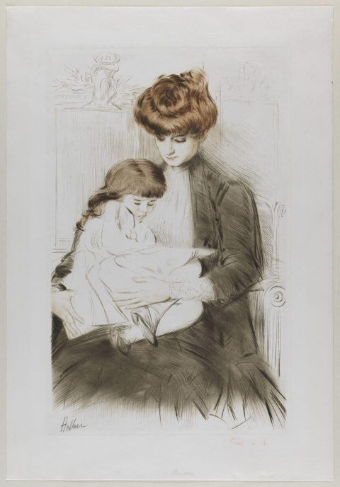 Paulette Helleu endormie sur les genoux de sa mère - Paul HELLEU
