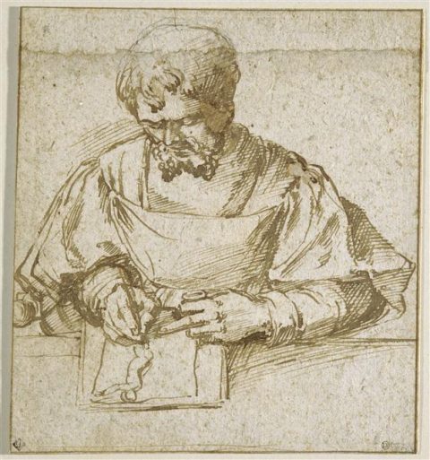 Homme vu à mi-corps, en train de dessiner - Baccio BANDINELLI