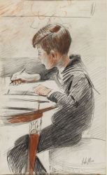 Fig 1 : Jean Helleu, enfant, à sa table de travail ; © Bayonne, musée Bonnat-Helleu / cliché A. Vaquero